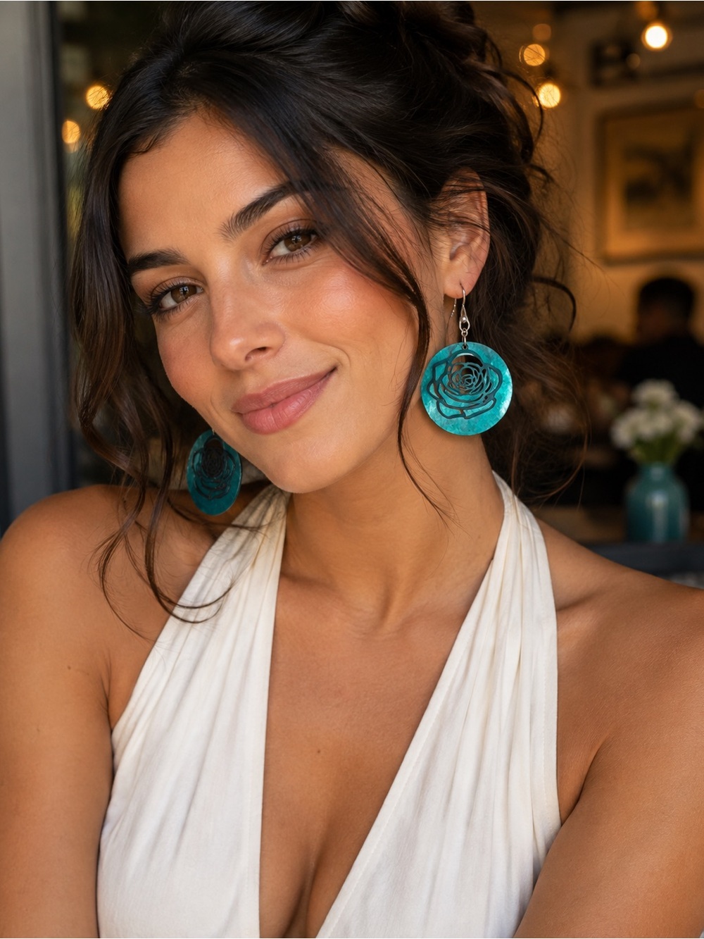 Blue aqua hoop earrings